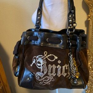 Juicy Couture Black and Brown Shoulder Bag velvet daydreamer velour